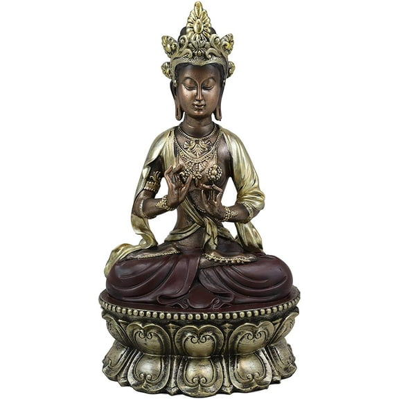 Ebros Qing Dynasty Kuan Yin Buddha Meditating On Golden Lotus Throne Statue 12"H