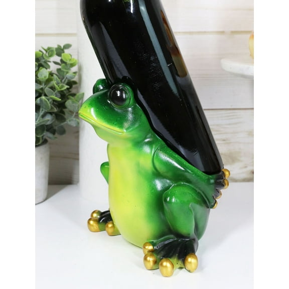 Ebros Rainforest Green Frog Grog Toad Piggybacking Wine Holder Caddy Figurine