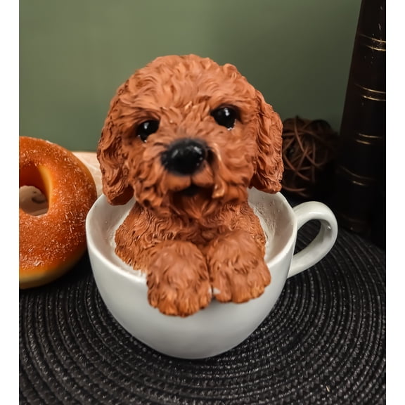 Ebros Realistic Adorable Brown Poodle Dog Teacup Statue 5.75" H