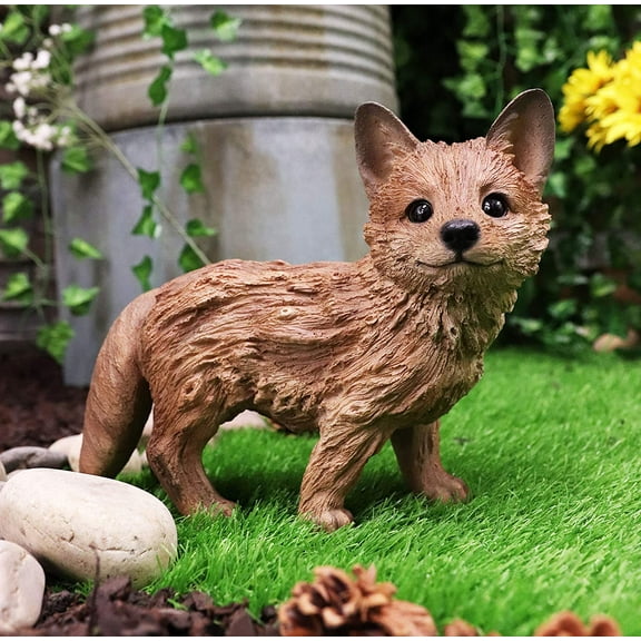 Ebros Realistic Faux Driftwood Finish Snooping Baby Fox Cub Resin Statue 10.5" L
