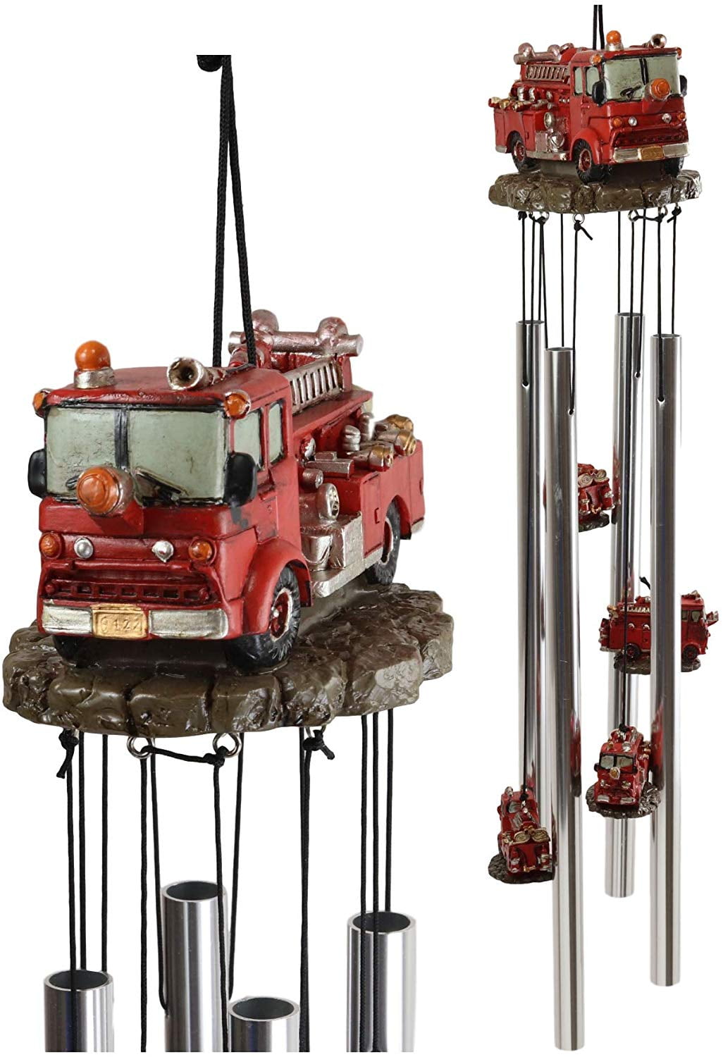 Ebros Red Fire Engine Truck Model Resonant Relaxing Wind Chime Patio Garden