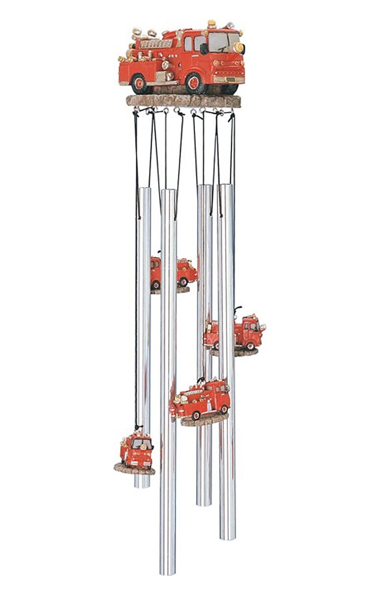 Ebros Red Fire Engine Truck Model Resonant Relaxing Wind Chime Patio Garden