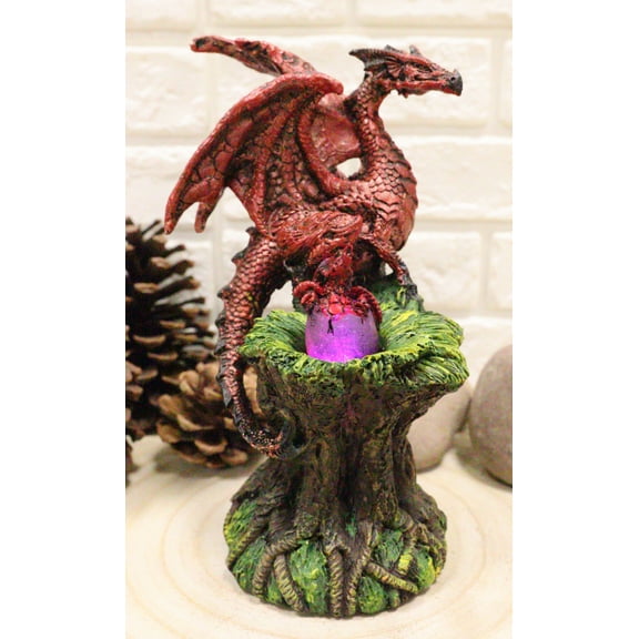 Ebros Red Volcano Dragon Mother Guarding LED Translucent Egg Night Light Statue