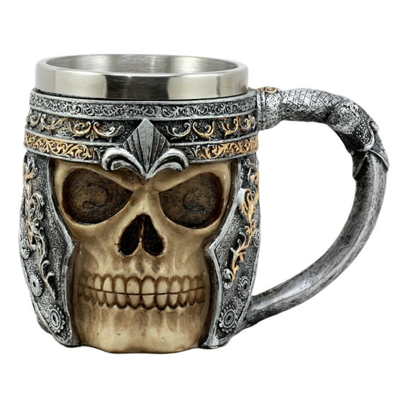 Ebros Royal Fleur De Lis Centurion Helmet Skull Coffee Mug 11oz Beer Stein Tankard Medieval Sculptural Decor Figurine