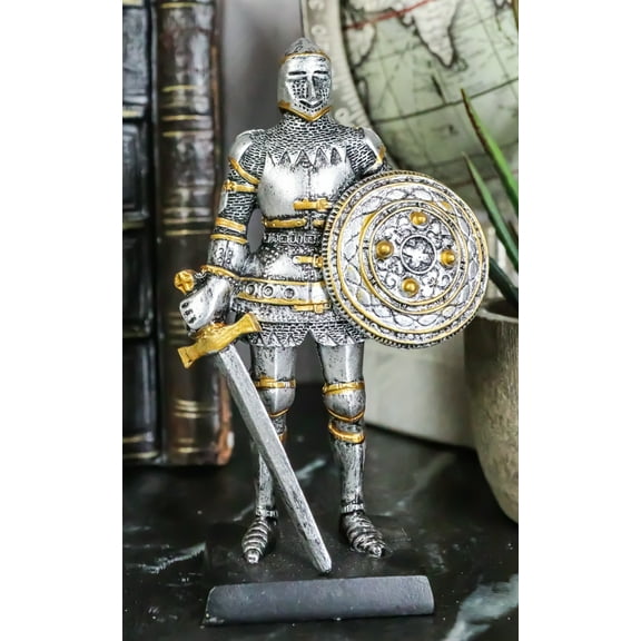 Ebros Royal Knight with Dagger Sword and Round Shield Miniature Figurine 5" H