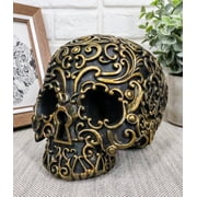 Ebros Royal Persian Black and Gold Keyhole Skull Statue 6" Long Skeleton Decor