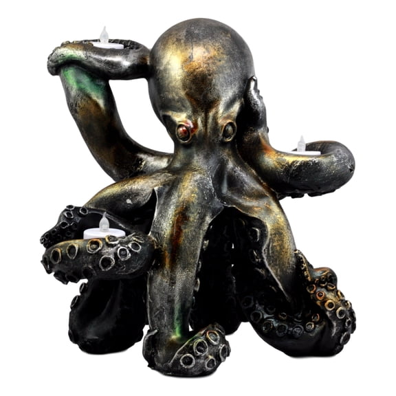 Ebros Rustic Bronze Deep Ocean Octopus Candle Holder Statue 12.5"H Kraken Sea Monster Candleholder Decorative Sculpture Made of Resin