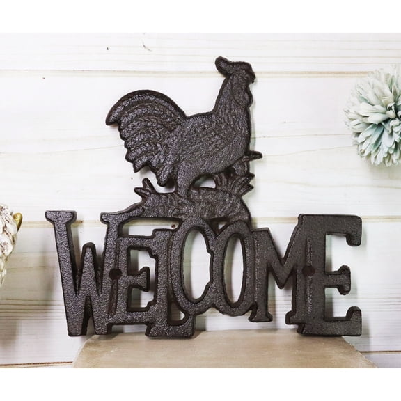 Ebros Rustic Country Farm Rooster Chicken Welcome Sign Wall Decor Cutout Plaque