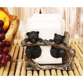 Ebros Rustic Forest 2 Black Bear Cubs Hanging On Tree Branch Napkin Holder