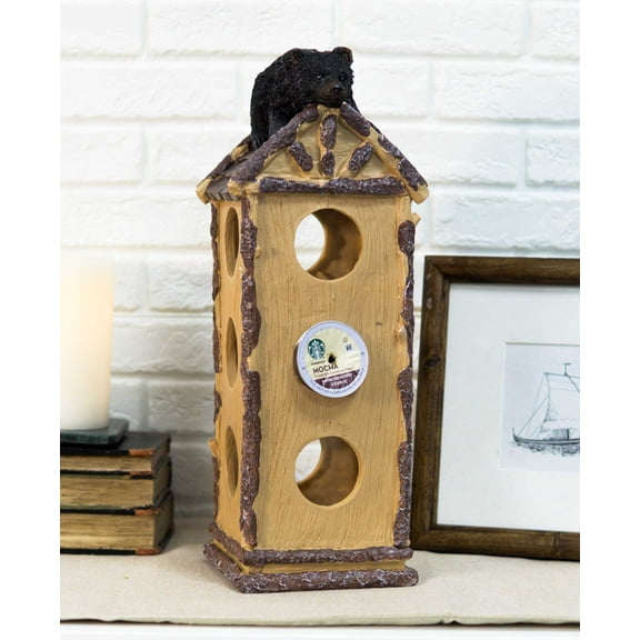 Ebros Rustic Forest Black Bear Cub On Logs Cabin Roof Coffee Pod Holder Figurine