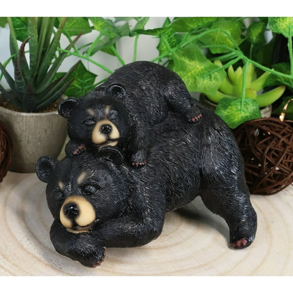 Ebros Rustic Forest Black Mama Bear & Cub Cuddling Shelf Snoozer Sitter Figurine
