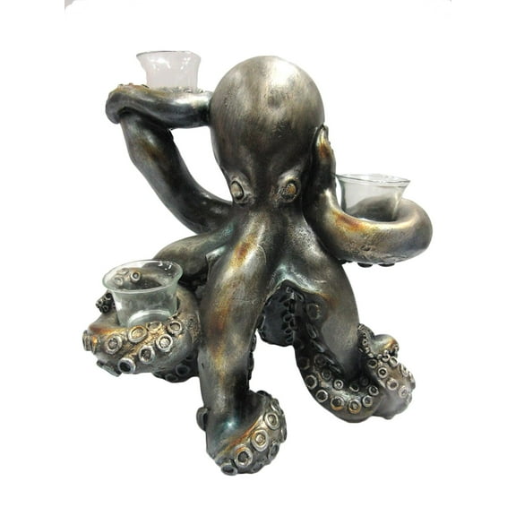 Ebros Rustic Silver Octopus Tentacles Tea Light Holder Candelabras Tabletop Decorative Accent 12.5 Inch Tall