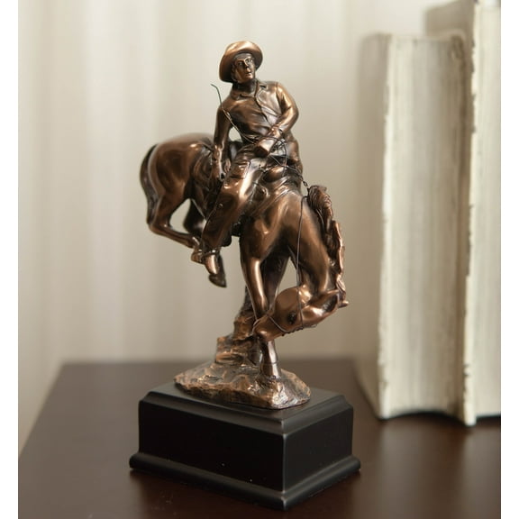 Ebros Rustic Western Rodeo Cowboy W/ Bucking Horse Bronze Electroplated Figurine