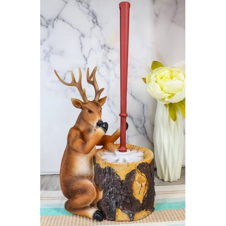 Ebros Rustic Wildlife Animal Stinky Potion Toilet Brush & Tree Stump Base Holder