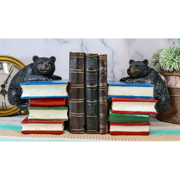 Ebros Rustic Wildlife Bear Cubs Climbing Stack Of Books Bookends 2 Figurine Set