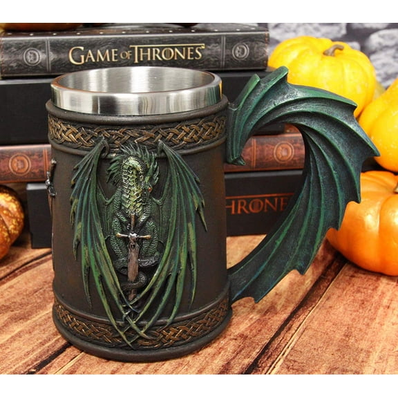 Ebros Ruth Thompson Dragon's Lair Skull Blade Drake 14oz Coffee Mug Tankard