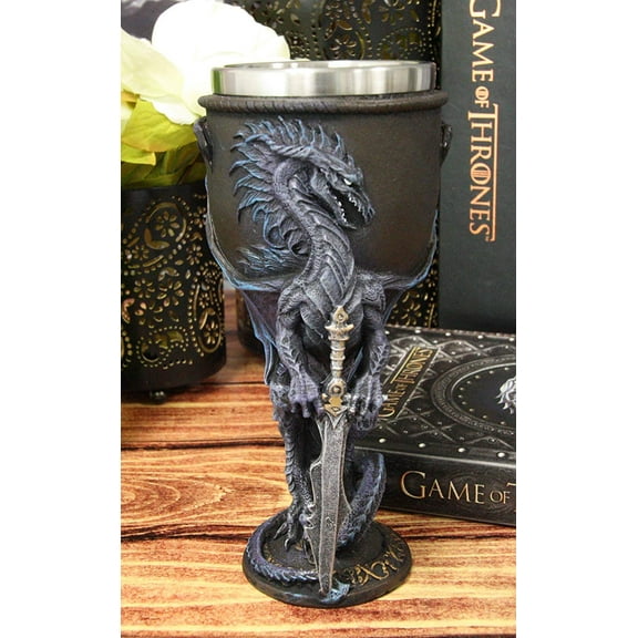 Ebros Ruth Thompson Dragon's Lair Stone Blade Drake 8oz Wine Goblet Chalice Cup