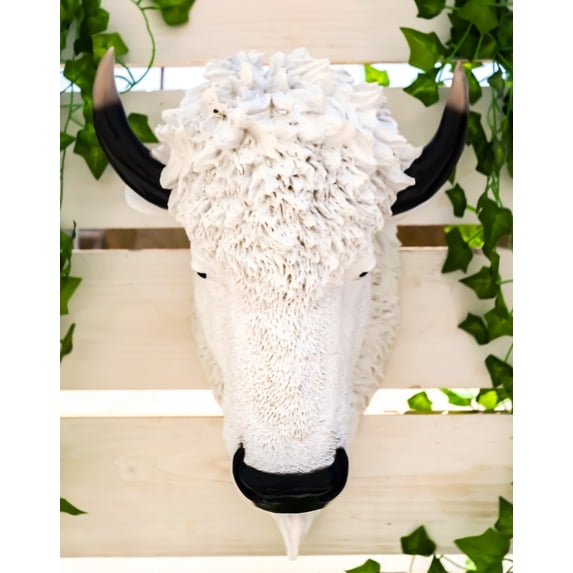 Ebros Sacred Lightning White Buffalo Wall Decor 18"H Faux Bison Head Taxidermy