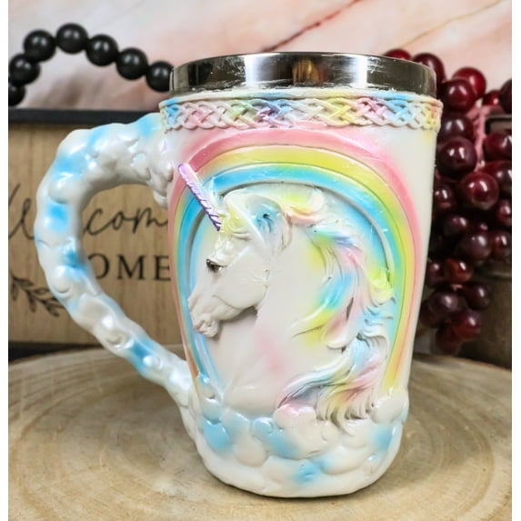 Ebros Sacred Rainbow Unicorn Mug 12oz Celtic Knots Rim Tankard Coffee Cup 5"H