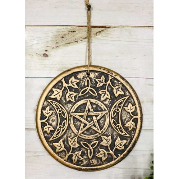 Ebros Sacred Triple Moon Goddess Pentagram Terracotta Wall Decor Plaque