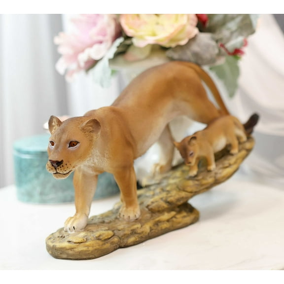 Ebros Safari African Lion Queen Lioness With Cub Family Statue 11"L Animal Collectible
