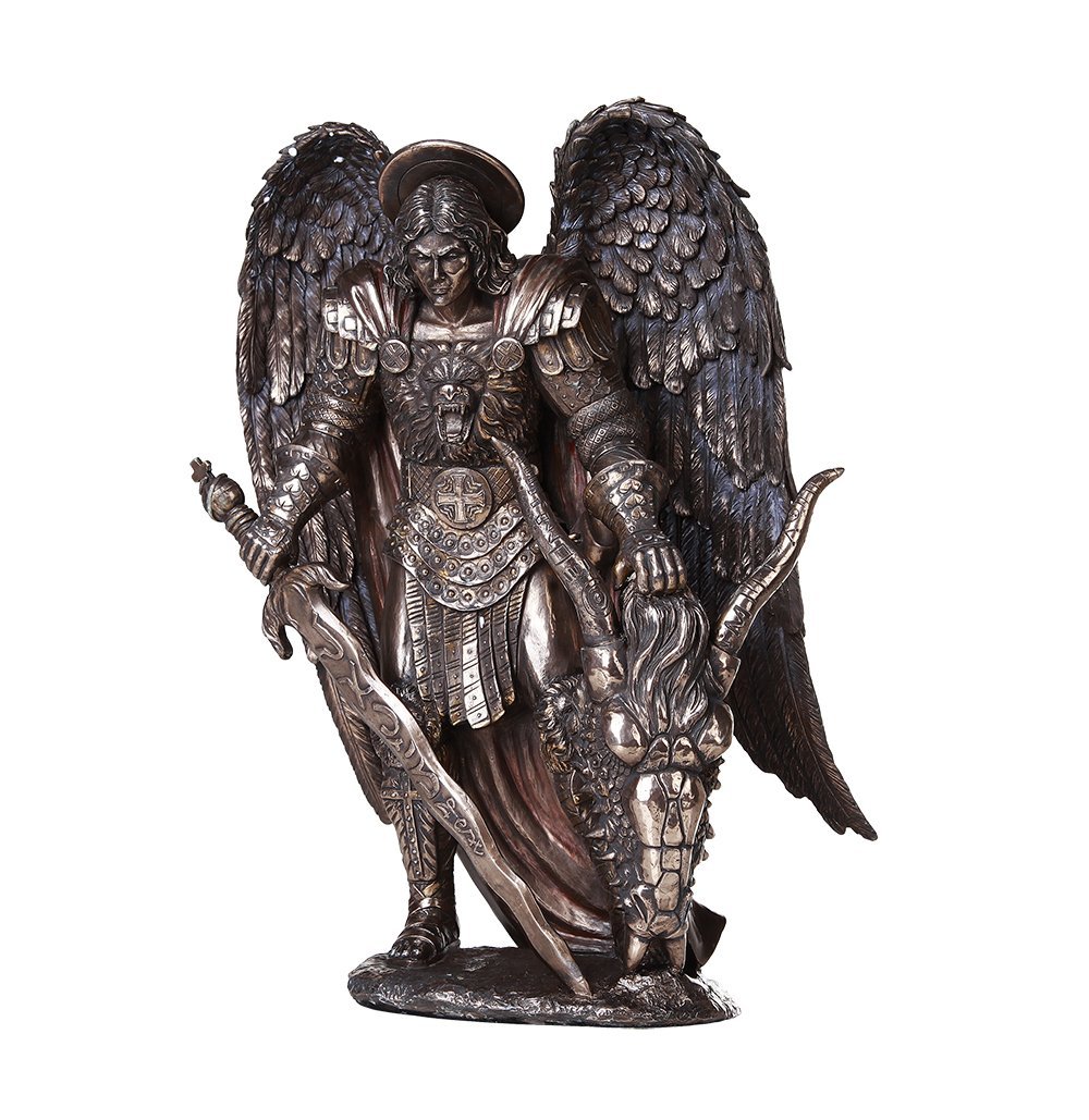 Ebros Saint Michael Slaying the Evil Dragon Mighty Warrior and Protector San Miguel Statue (16 inch)