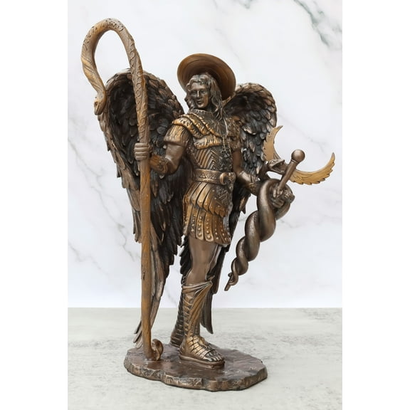 Ebros Saint Raphael The Archangel Holding Healing Staff Statue 13"H Figurine