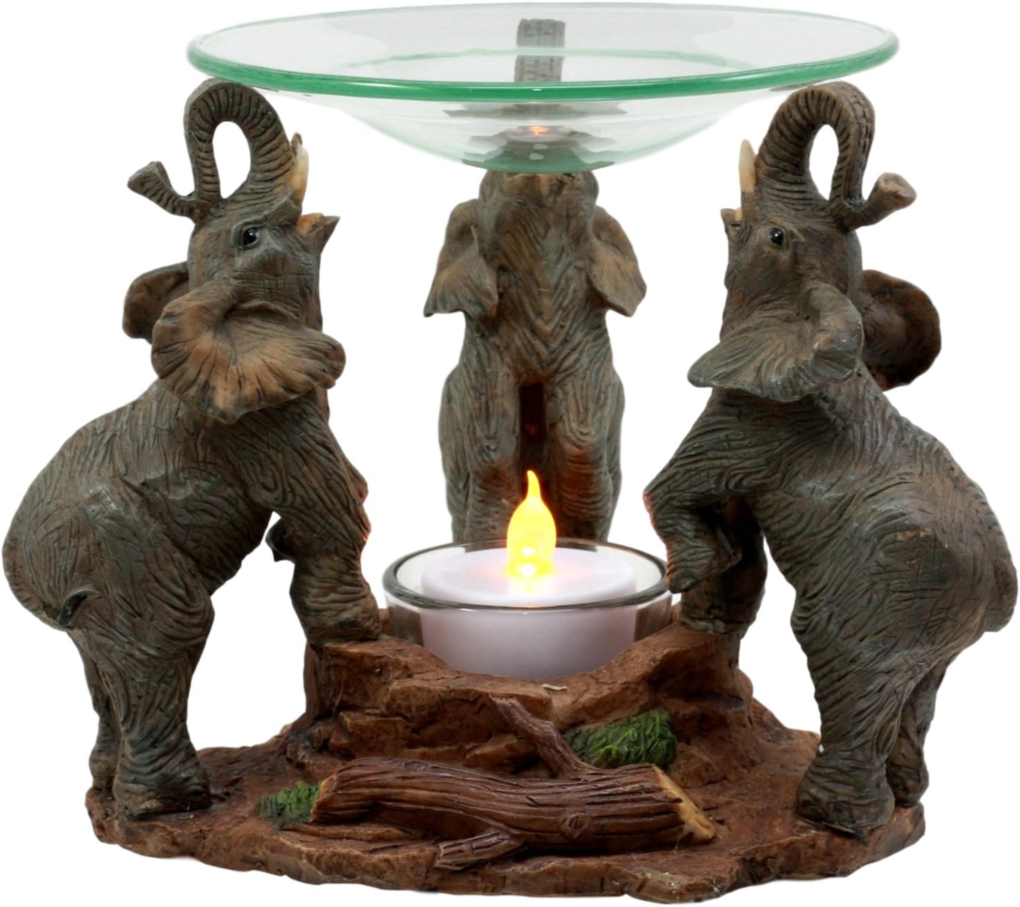 Ebros Savanna Elephants Trumpeting Oil Warmer Statue Wax Burner Aroma