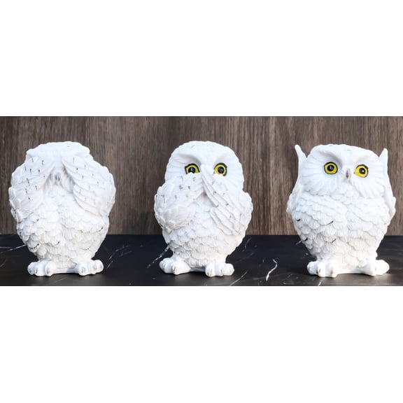 Ebros See Hear Speak No Evil Fat Baby White Owls Figurines Set of 3 Mini Decor