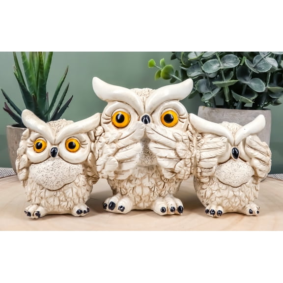 Ebros See Hear Speak No Evil Wise Acrobatic Fat Owls Figurine 7.25" Wide (Cream)