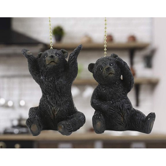 Ebros Set of 2 Ceiling Fan Metal Pull Chain Black Bears Knob Handle 3" High
