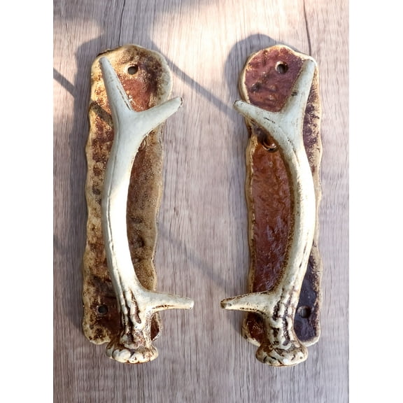 Ebros Set of 2 Western Rustic Deer Antlers Door Pull Handle Hardware Bar Handles