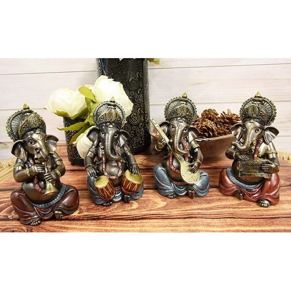 Ebros Set of 4 Celebration of Life Lord Ganesha Playing Instruments Statues