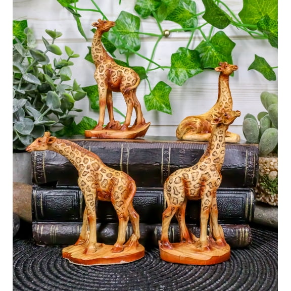 Ebros Set of 4 Miniature 4 Poses Safari Giraffe Figurines 3.5" Height Home Decor