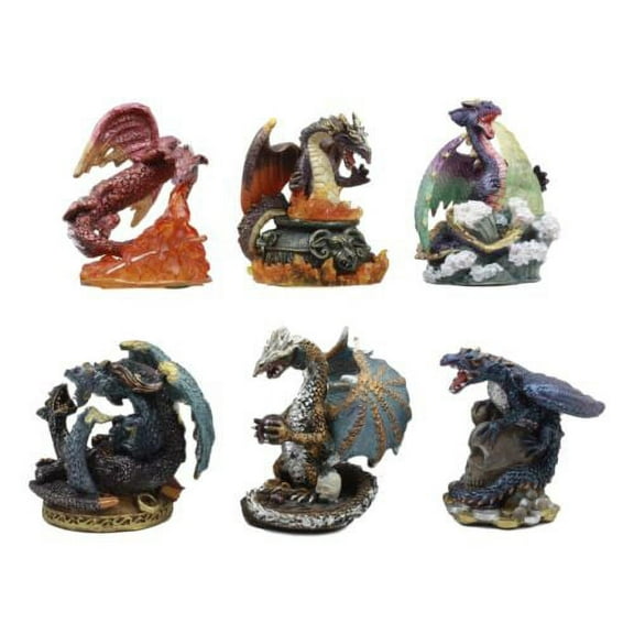 Ebros Set of 6 Fantasy Mini Fire Dragons Figurines Dungeons And Dragons Collection