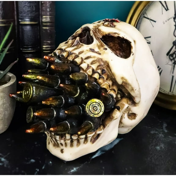 Ebros Shell Protruding from Mouth of Skull Statue 6.25'Long Wardogs Skeleton