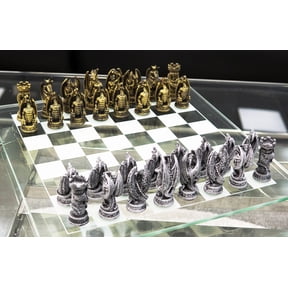 Ebros Silver Gold Fantasy Dungeons And Dragons Resin Chess Pieces Glass Board