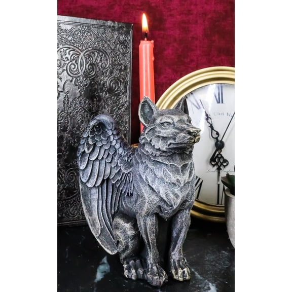 Ebros Sitting Gothic Angel Winged Wolf Candle Holder Figurine 5"H Gargoyle
