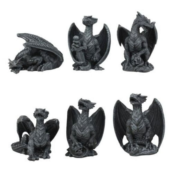 Ebros Six Faux Stone Gothic Mini Dragons Statue Set Myths Legends And Fantasy Action Dragon Figurine Collector Set