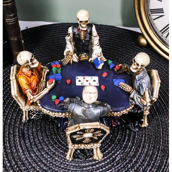 Ebros Skeleton Gamblers 6.25"L Three Poker Players With A Dealer Sculpture