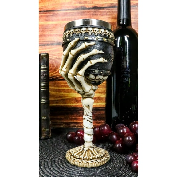 Ebros Skeleton Hand Bones Wine Chalice Goblet 6oz Cup Mummy Grip Of Death