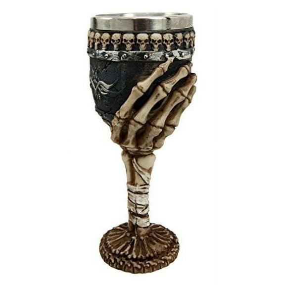 Ebros Skeleton Hand Bones Wine Chalice Goblet 6oz Cup Mummy Grip Of Death