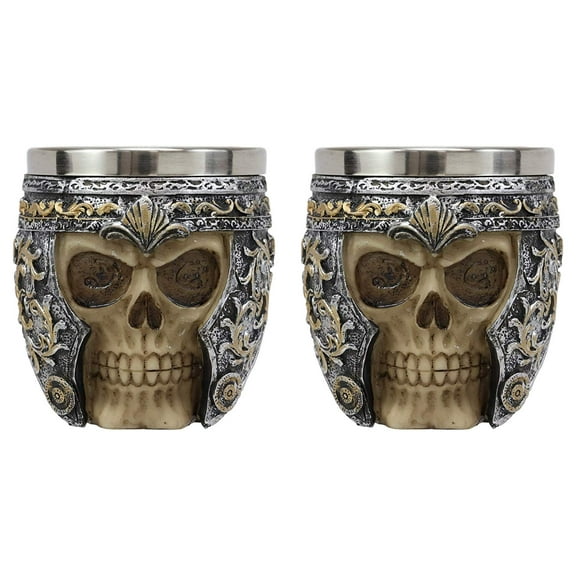 Ebros Skull With Battle Helmet Tea Coffee Cup Mug 8oz (2 Pieces)