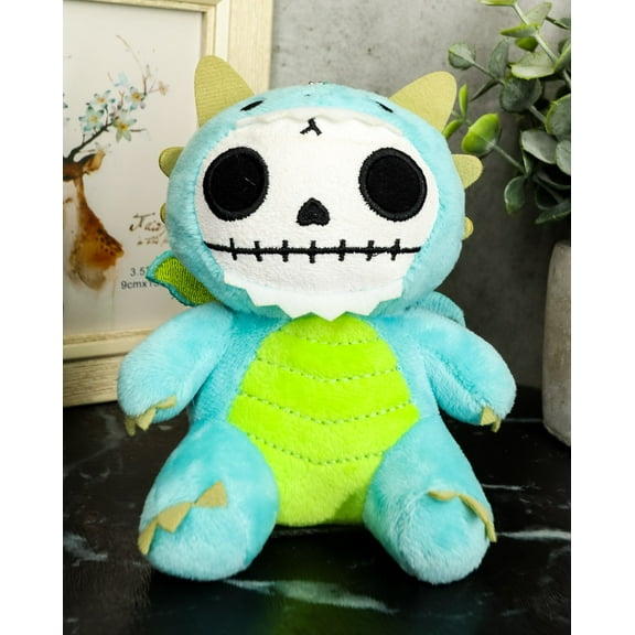 Ebros Small Furry Bones Skeleton Teal Scorchie Wyrmling Dragon Plush Toy 5"H