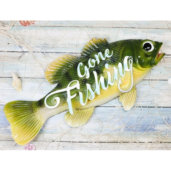 Ebros Southwest Nautical Gone Fishing Sea Bass Fish Hanging Wall Plaque 16.75"L