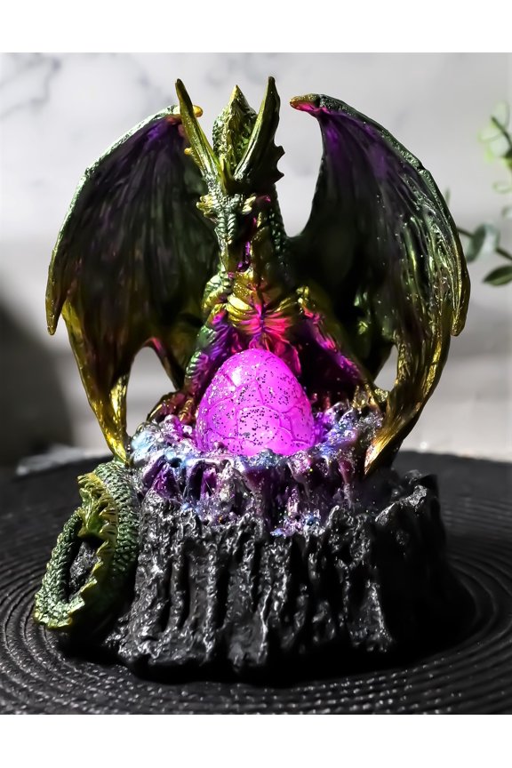 Ebros Spell Caster Fantasy Green Dragon By Egg Volcano LED Light Figurine