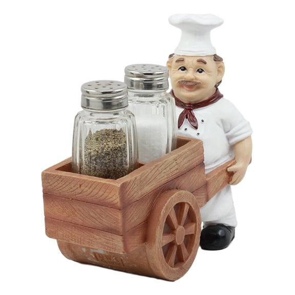 Ebros Spice A La Carte Delivery Master Iron Chef Pushing Wheelbarrow Cart Salt And Pepper Shakers Holder Figurine Statue 6.5"Long