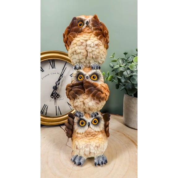 Ebros Stacked See Hear Speak No Evil Wise Acrobatic Fat Owls Figurine (Brown)