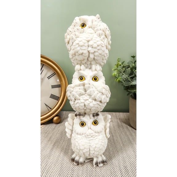 Ebros Stacked See Hear Speak No Evil Wise Acrobatic Fat Owls Figurine (White)