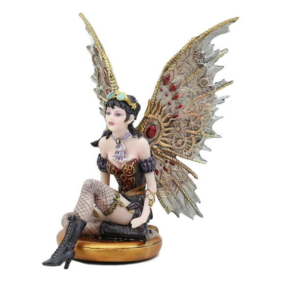 Ebros Steampunk Air Force Pilot Assassin Fairy Sitting On Time Warp Machine Figurine 8.5"Tall Victorian Sci Fi Female Assassin Atlas Traveler Statue